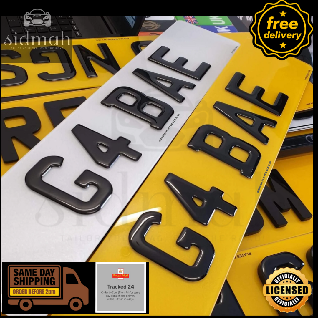 3D gel number plates  showcasing smooth, modern style in yellow and silver color.