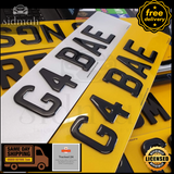 3D gel number plates  showcasing smooth, modern style in yellow and silver color.