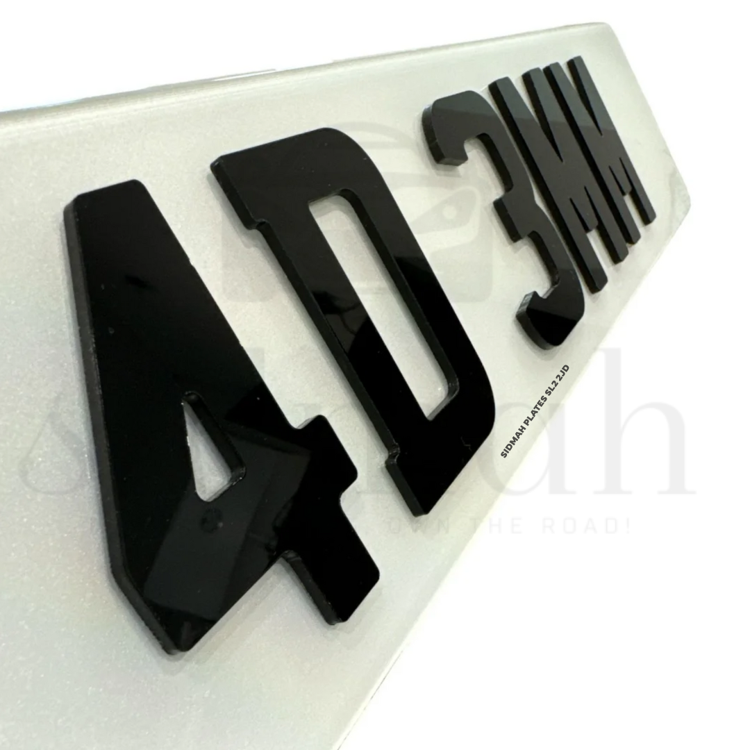 4D 3mm raised acrylic number plate in silver | MOT & DVLA compliant
