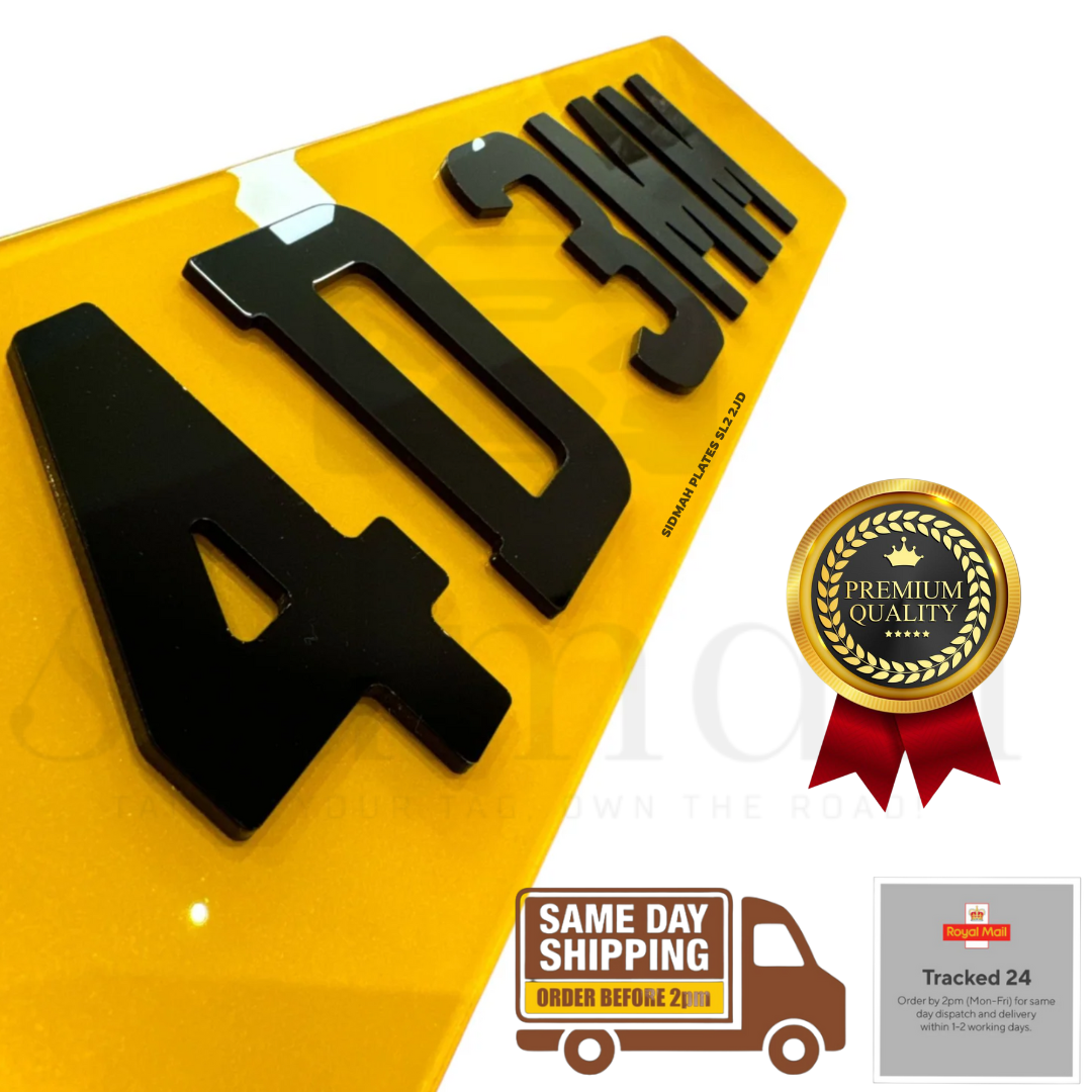4D 3mm raised acrylic number plate in yellow | MOT & DVLA compliant