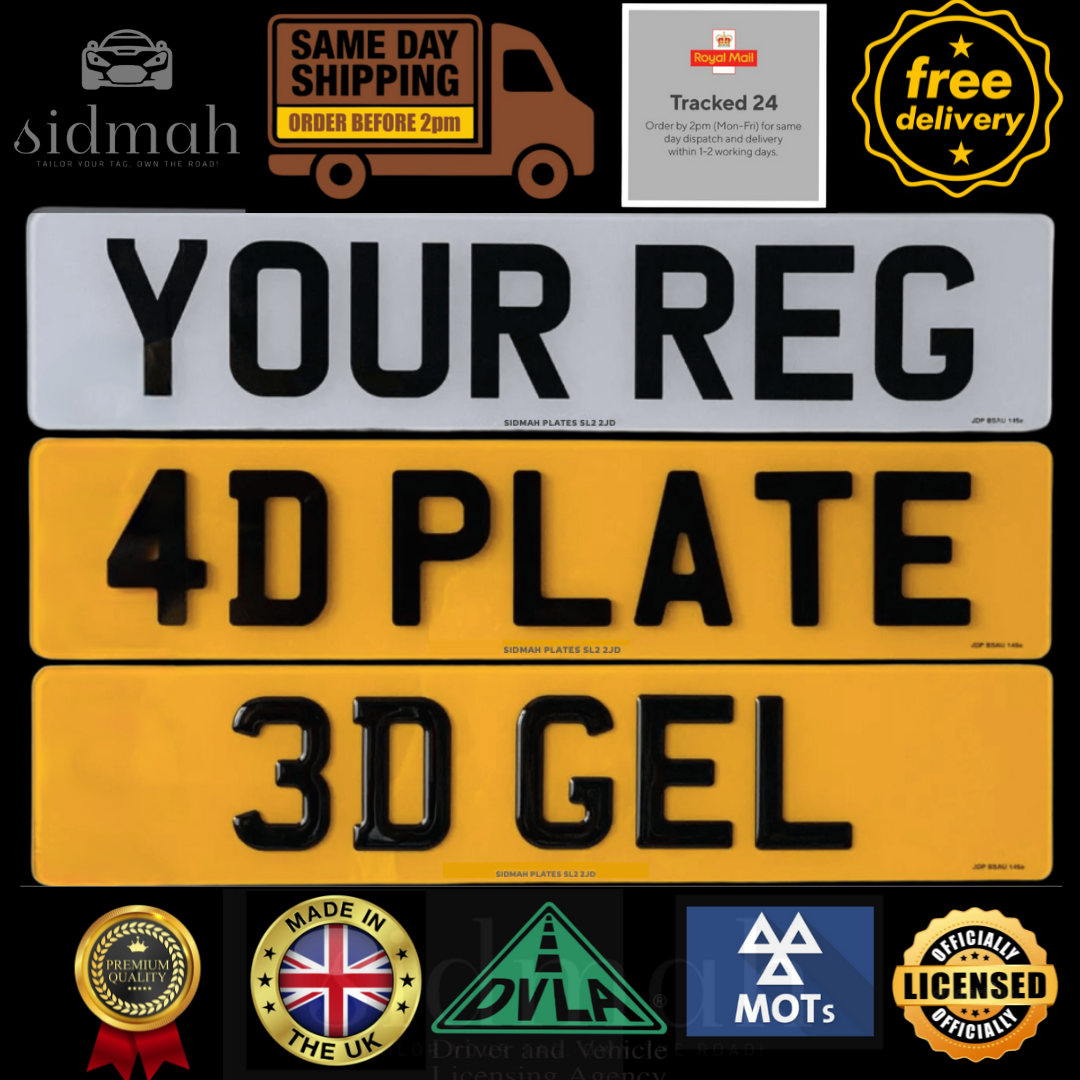 Customized 2D,3D/4D gel, 4D 3mm/5mm raised number plates| MOT & DVLA compliant | UK,GB,EV Flags 