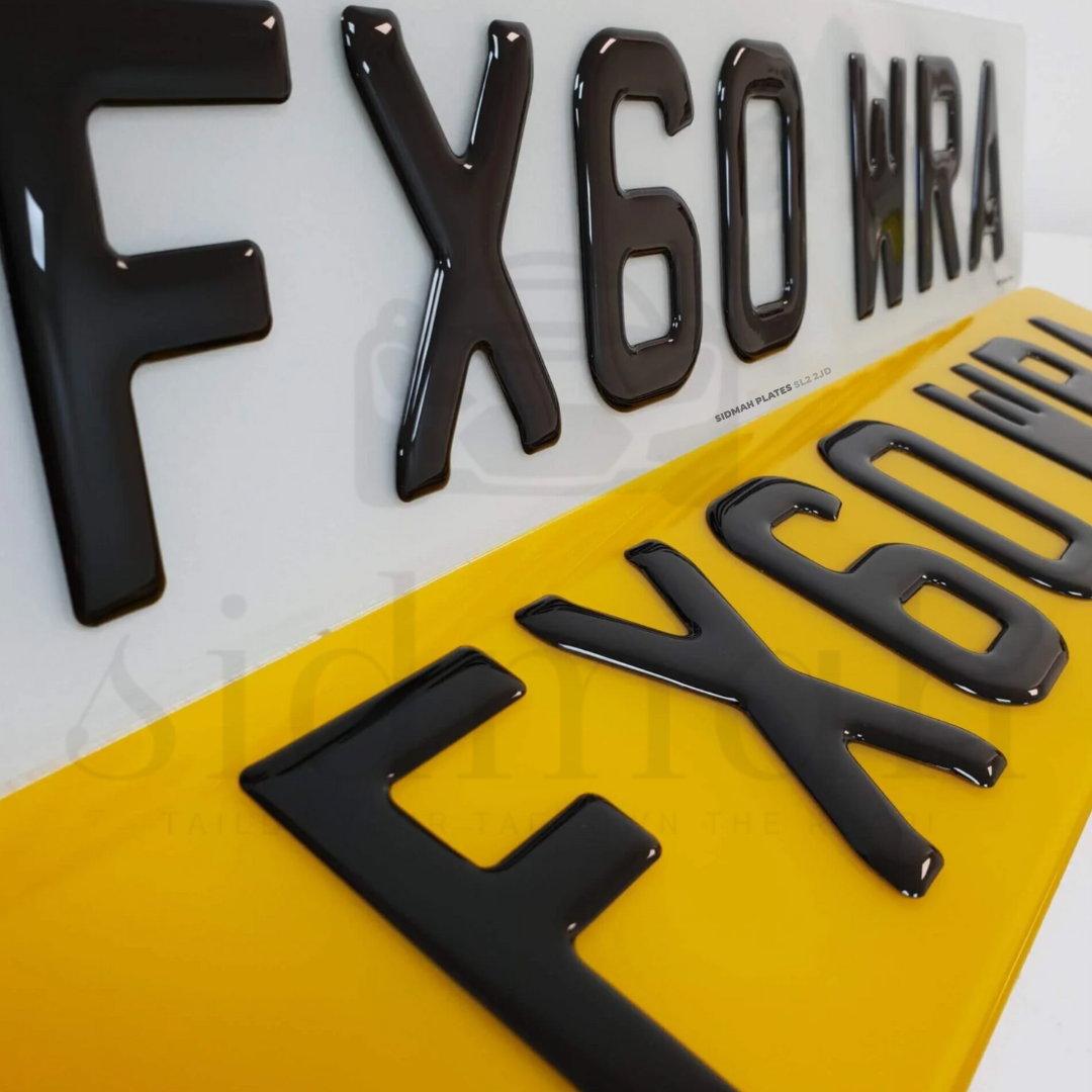 3D gel number plates  showcasing smooth and stylish look in yellow and silver color.