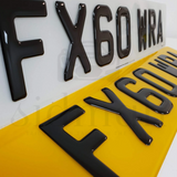 3D gel number plates  showcasing smooth and stylish look in yellow and silver color.