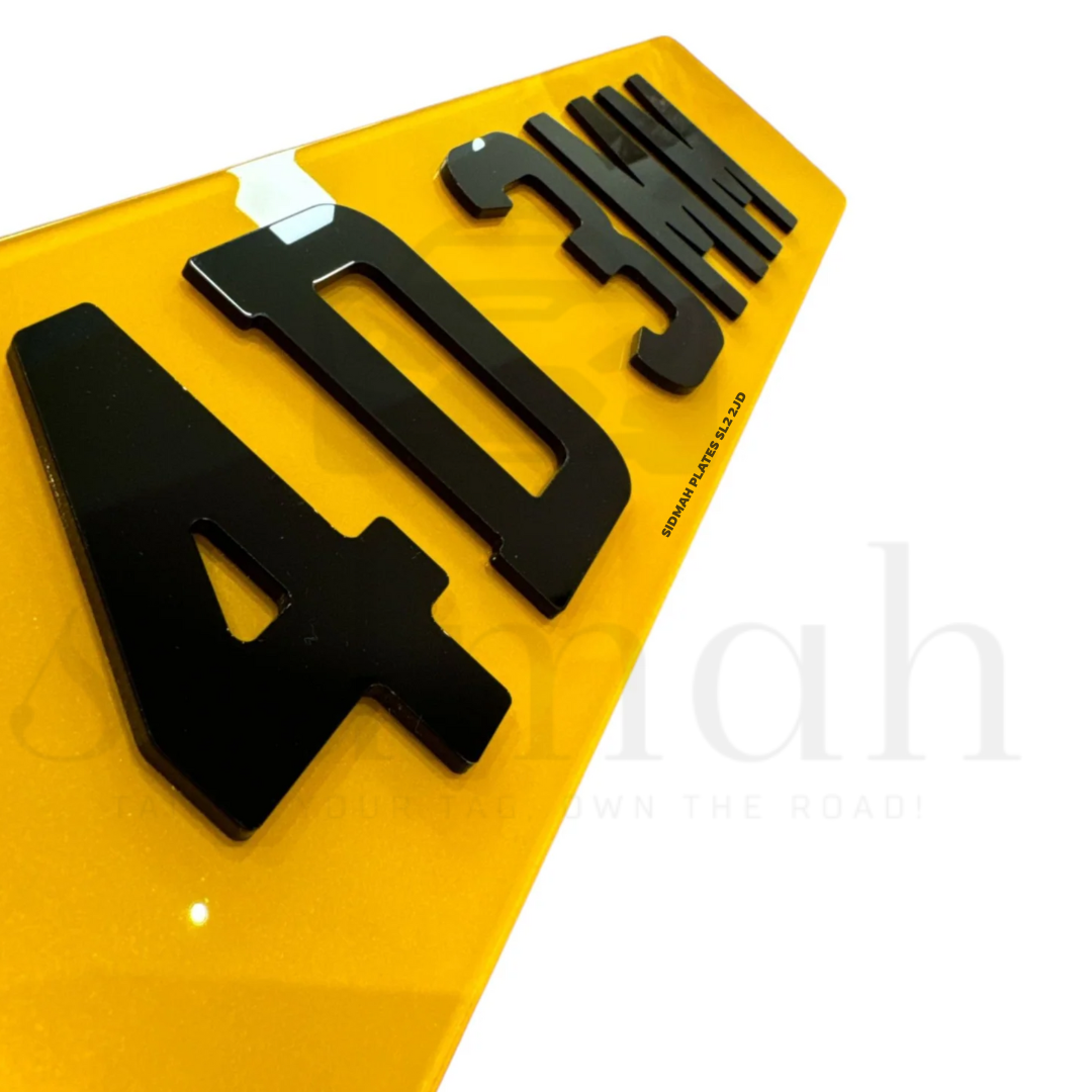 4D 3mm raised acrylic number plate in yellow | MOT & DVLA compliant