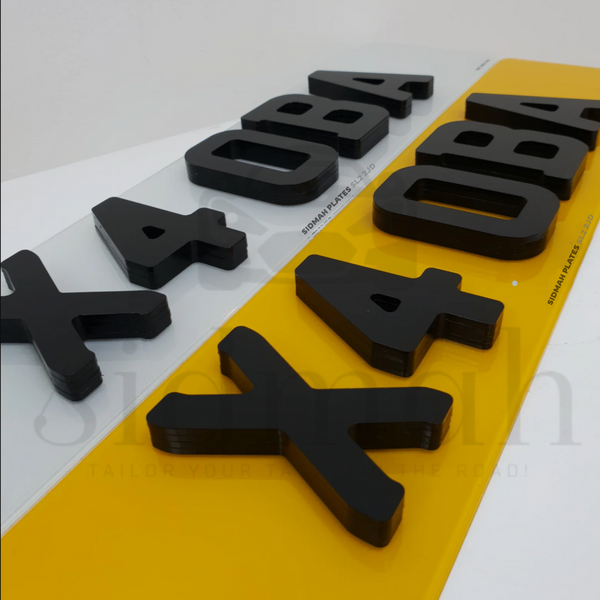 Premium 4D 5mm raised number plates: yellow & silver | MOT & DVLA Compliant